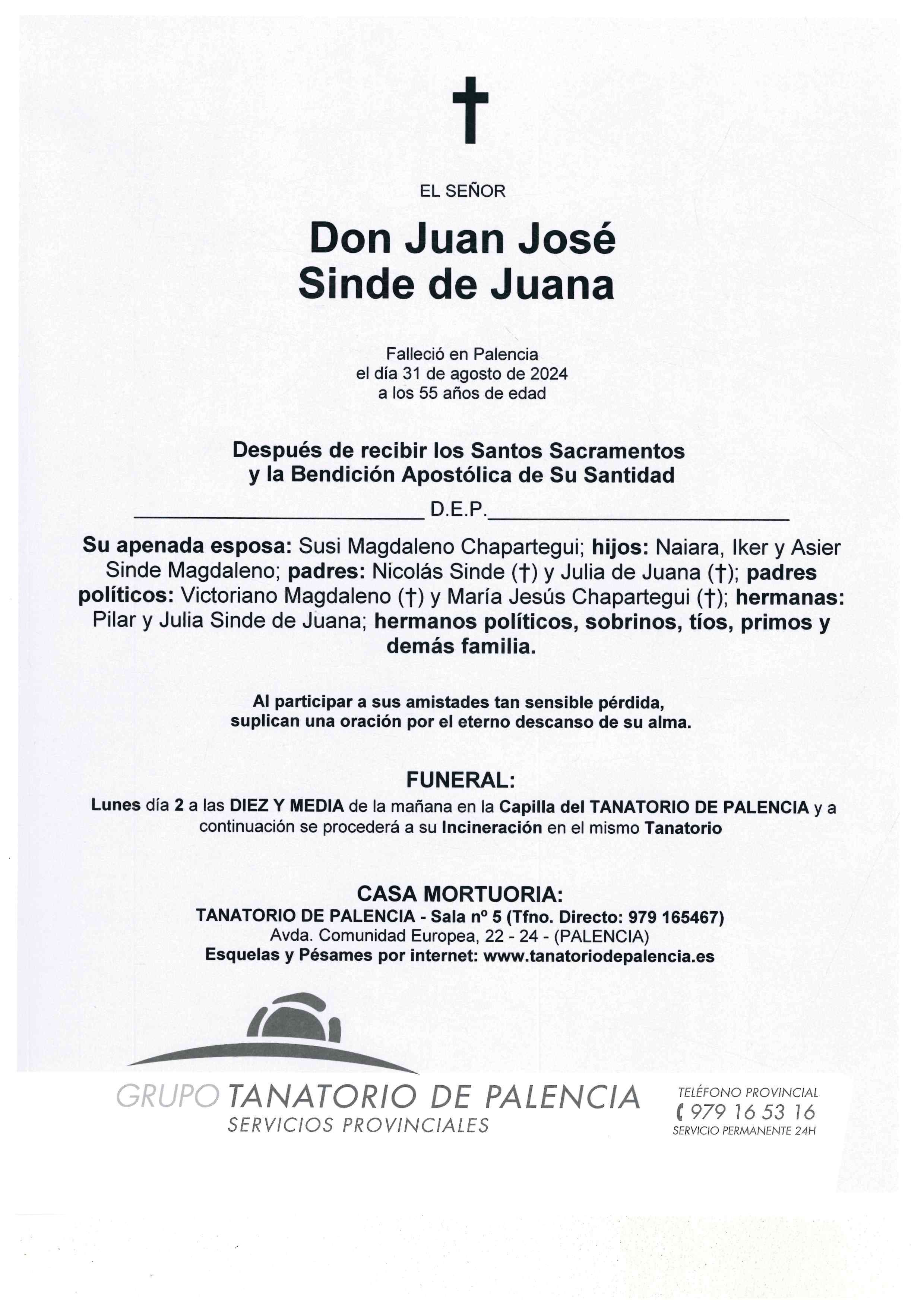 EL SEÑOR DON JUAN JOSÉ SINDE DE JUANA